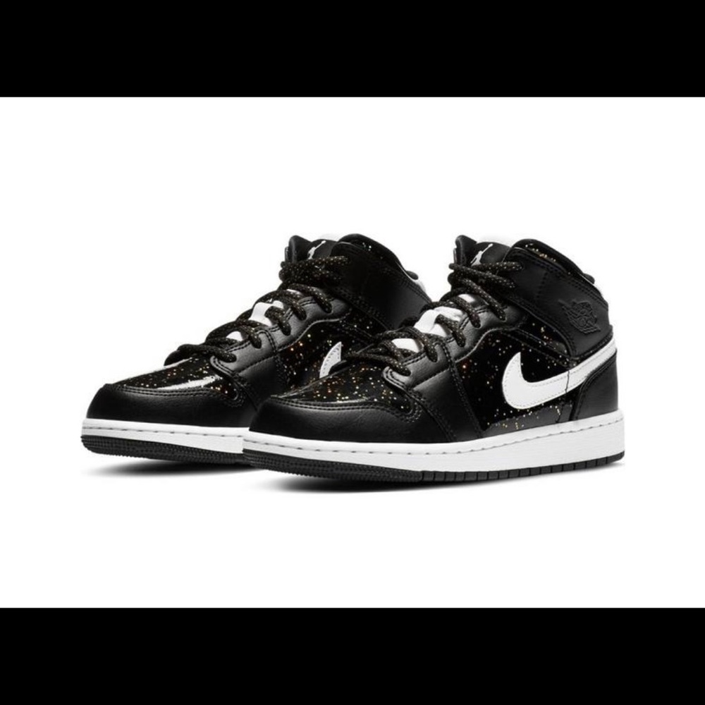 Jordan 1 Mid black & white & gold speckles